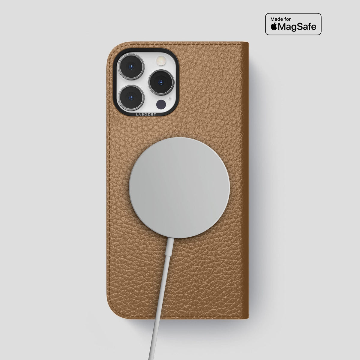 Taupe iPhone 14 Pro Max Folio Magsafe Case Calf with Black Metal -3 | Taupe-Black