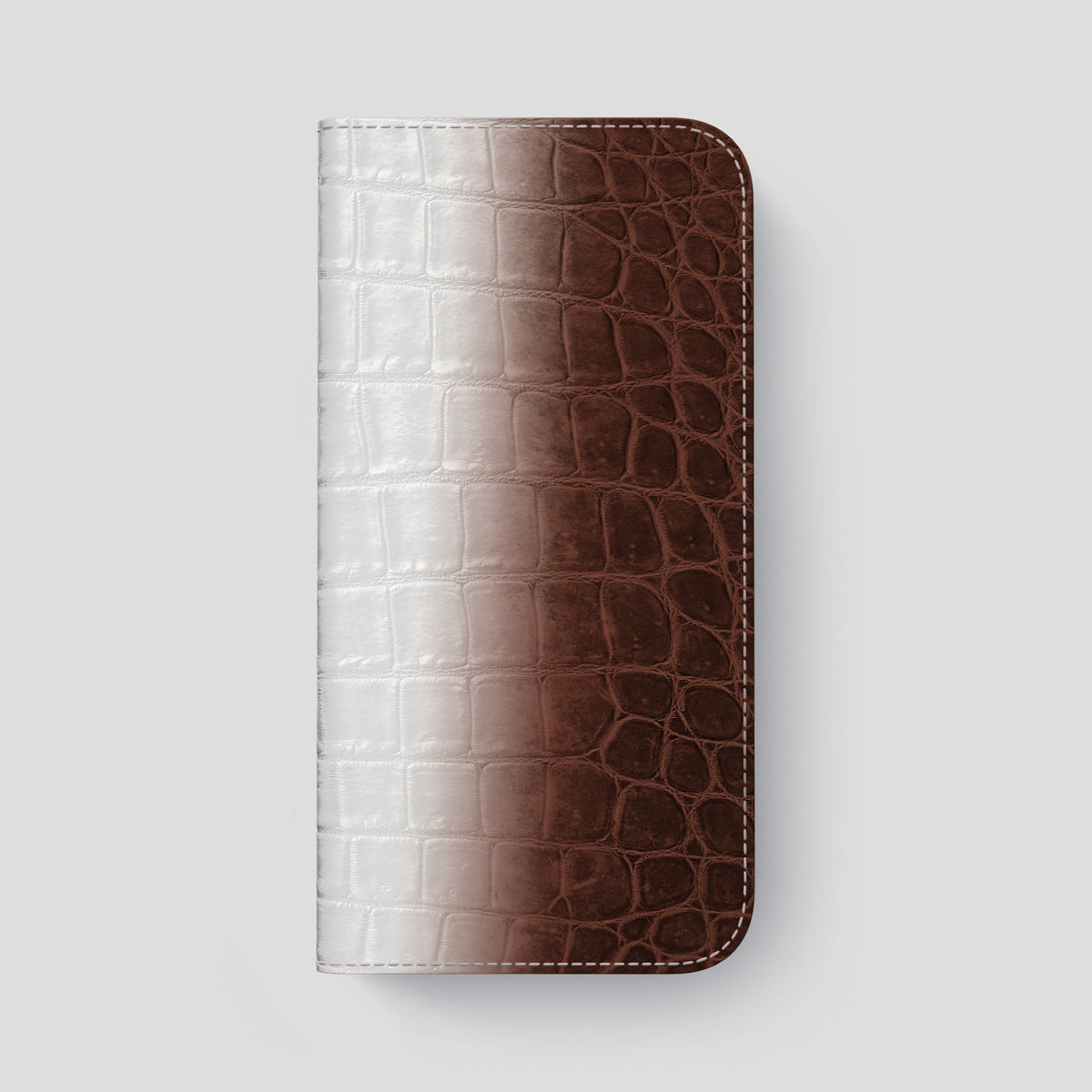 Dark Brown iPhone 14 Pro Max Folio Case Himalayan Crocodile with Black Metal -4 | Dark-Brown-Black