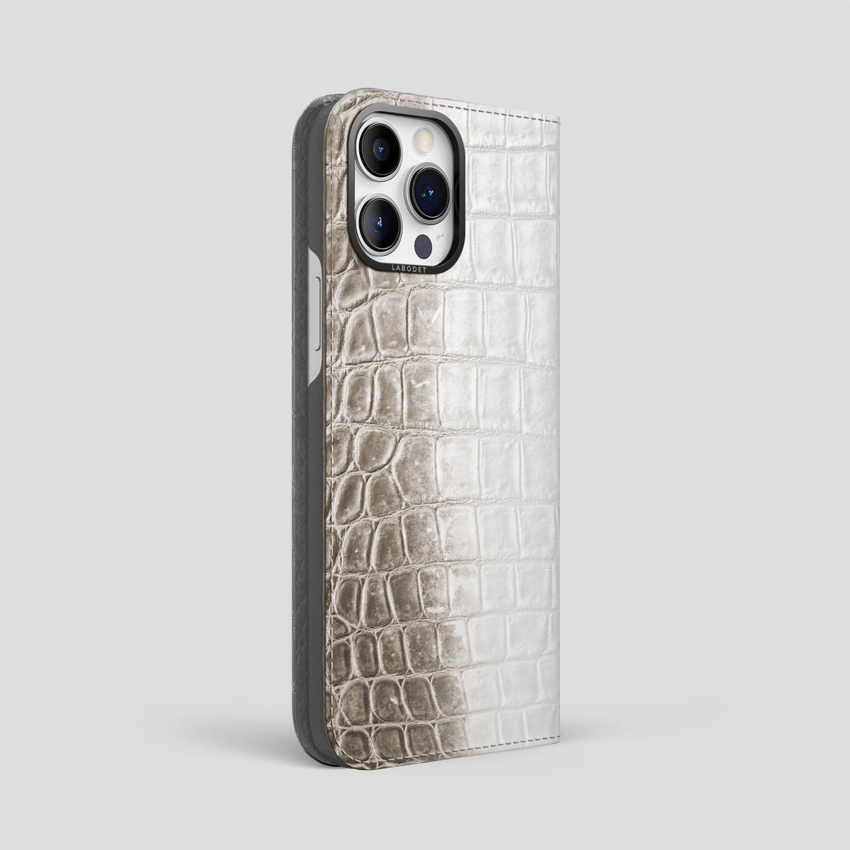 Dark iPhone 14 Pro Max Folio Case Himalayan Crocodile with Black Metal -1 | Dark-Black