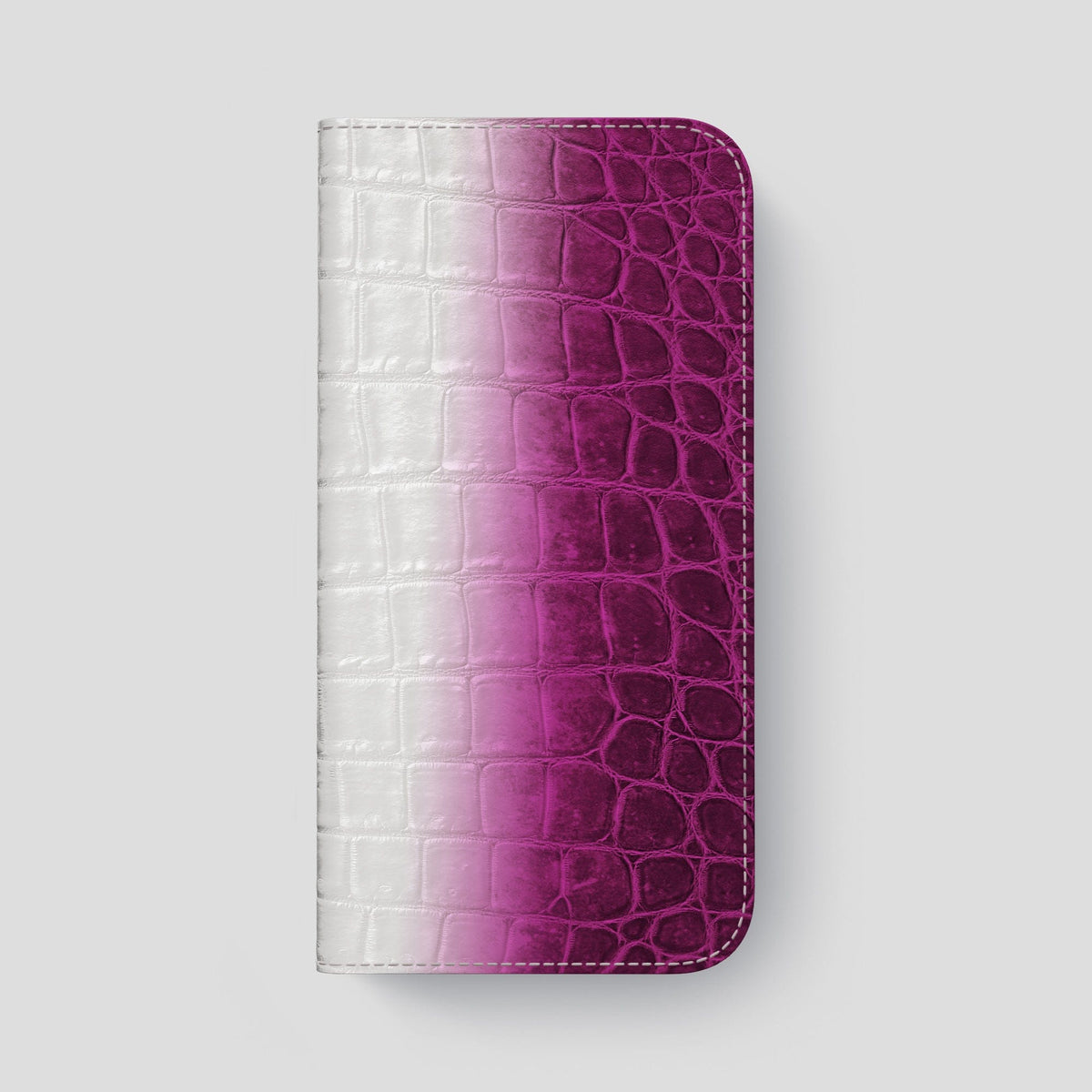 Fuchsia iPhone 14 Pro Max Folio Case Himalayan Crocodile with Black Metal -4 | Fuchsia-Black