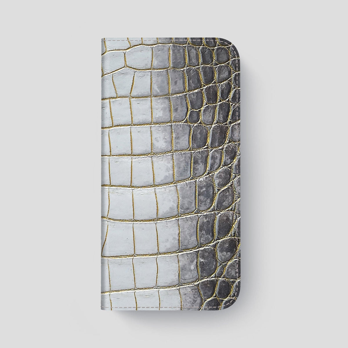 Gold iPhone 14 Pro Max Folio Case Himalayan Crocodile with Black Metal -4 | Gold-Black