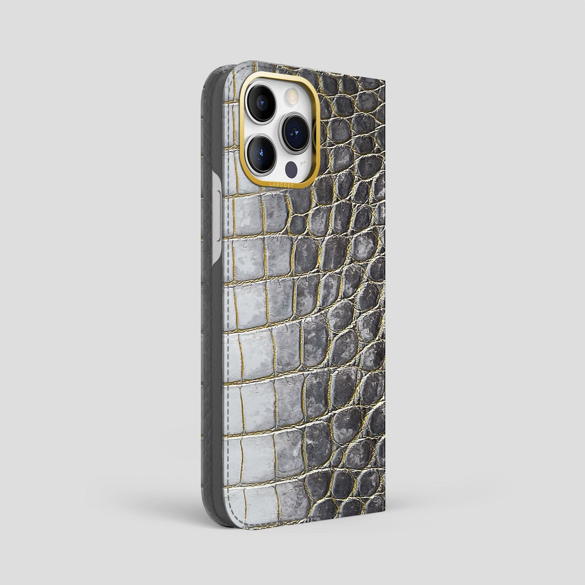 Gold iPhone 14 Pro Max Folio Case Himalayan Crocodile with Gold Metal -1 | Gold-Gold