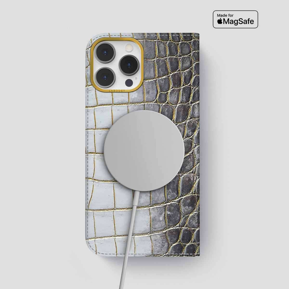 Gold iPhone 14 Pro Max Folio Case Himalayan Crocodile with Gold Metal -3 | Gold-Gold