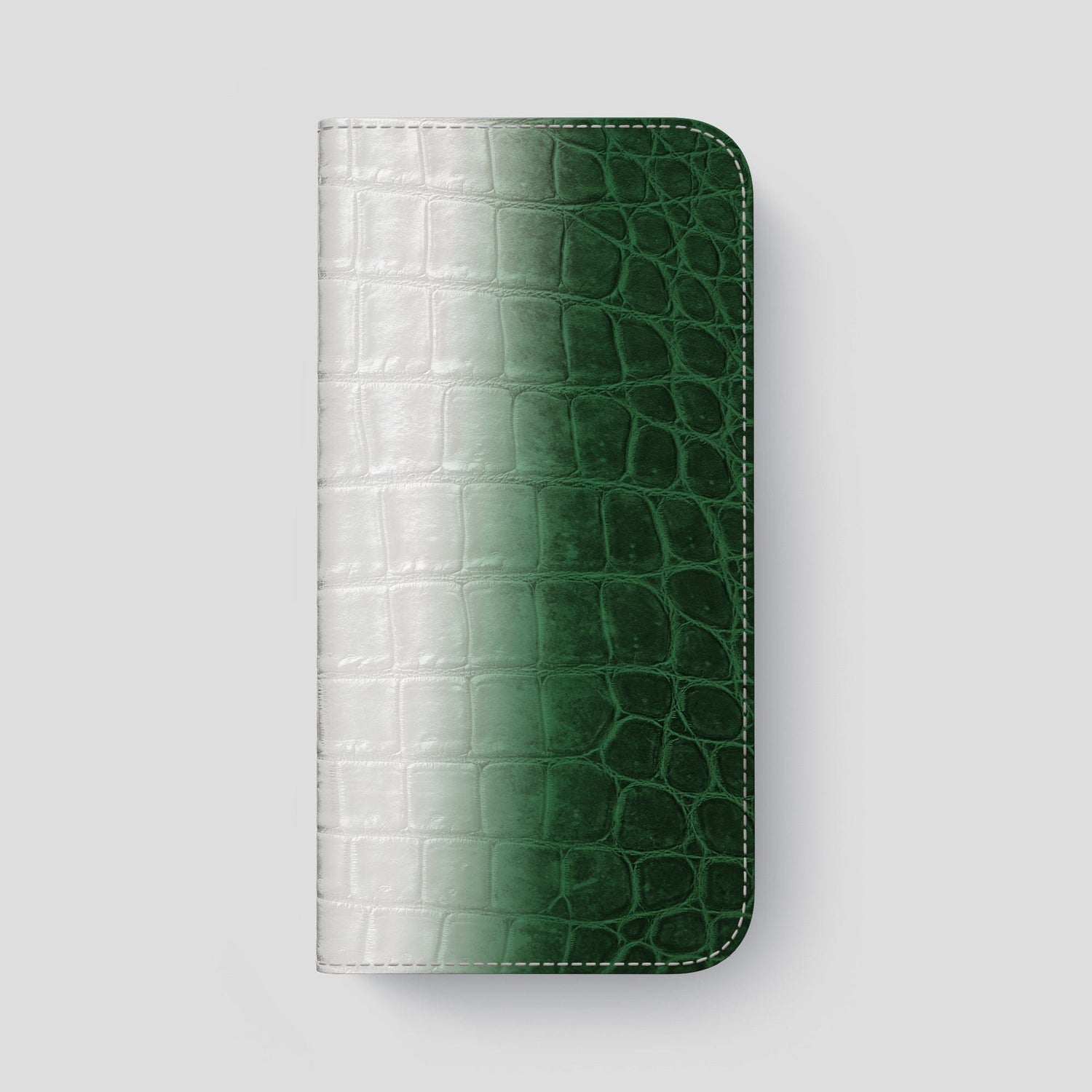 Green iPhone 15 Pro Max Folio Case Himalayan Crocodile with Steel Metal -4 | Green-Steel