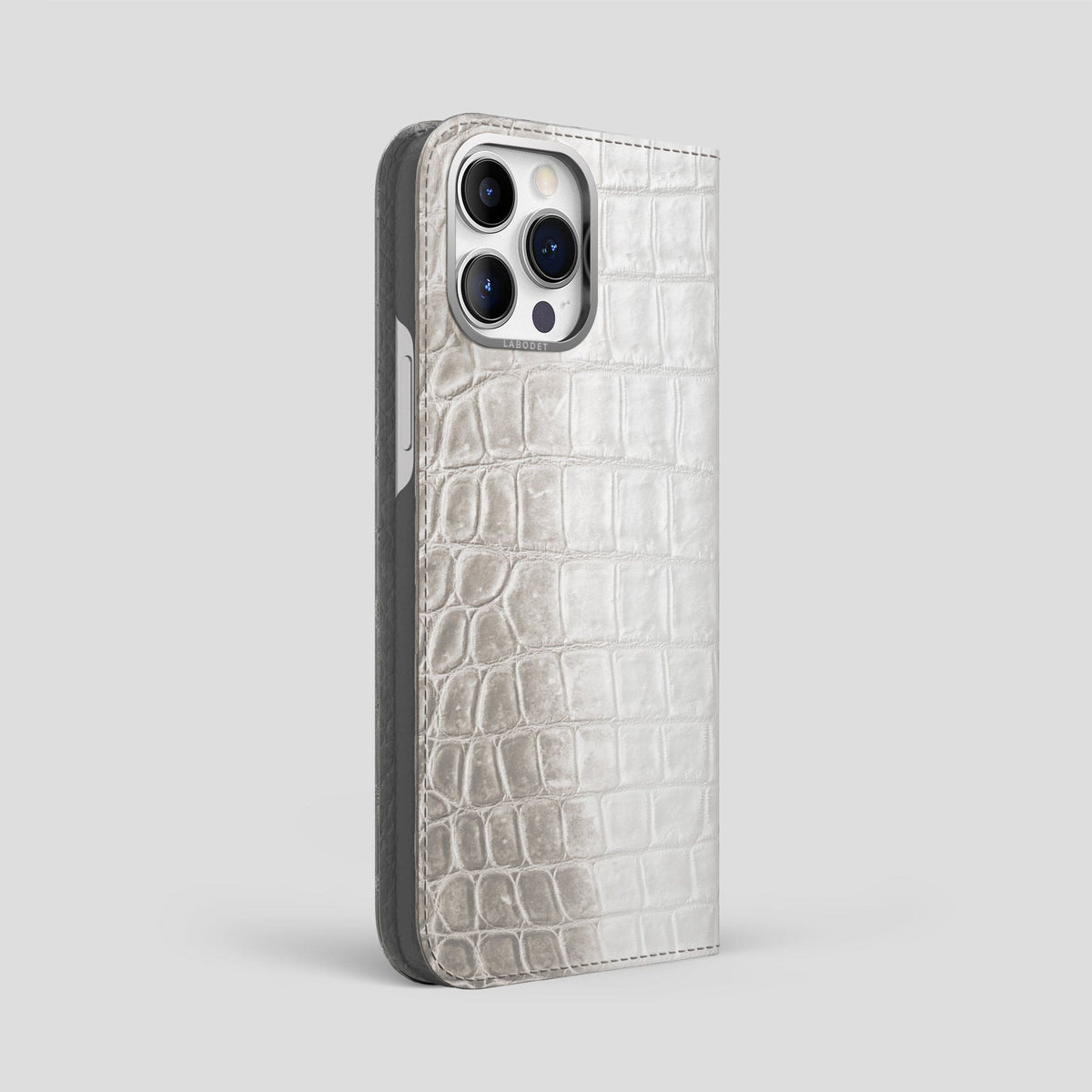 Light iPhone 14 Pro Max Folio Case Himalayan Crocodile with Steel Metal -1 | Light-Steel