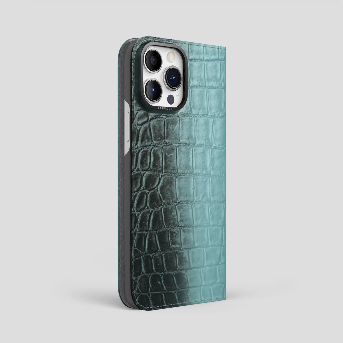 Light-Mint iPhone 14 Pro Max Folio Case Himalayan Crocodile with Black Metal -1 | Light-Mint-Black