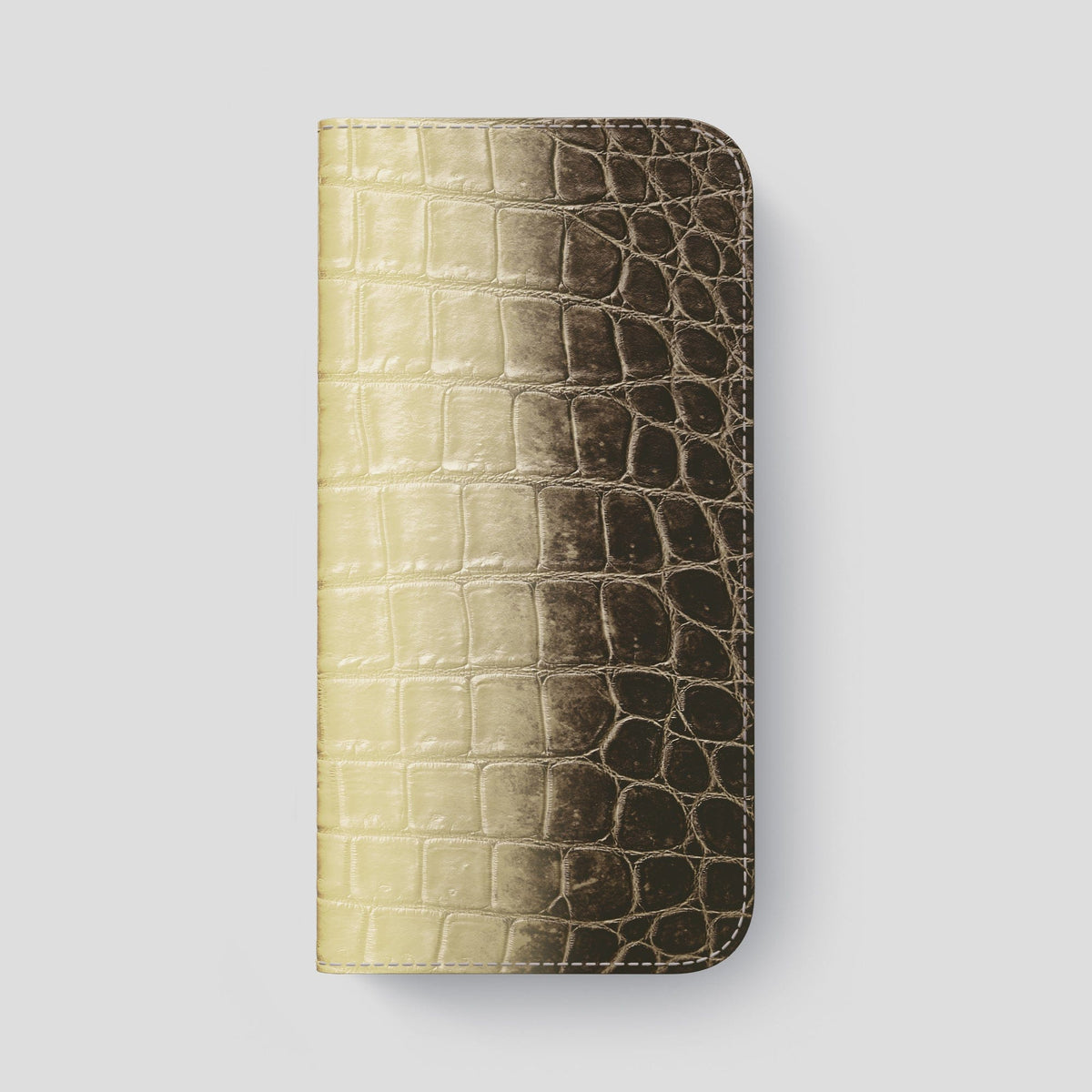 Natural iPhone 15 Pro Max Folio Case Himalayan Crocodile with Black Metal -4 | Natural-Black