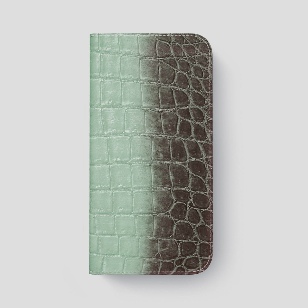 Pistachio iPhone 14 Pro Max Folio Case Himalayan Crocodile with Steel Metal -4 | Pistachio-Steel