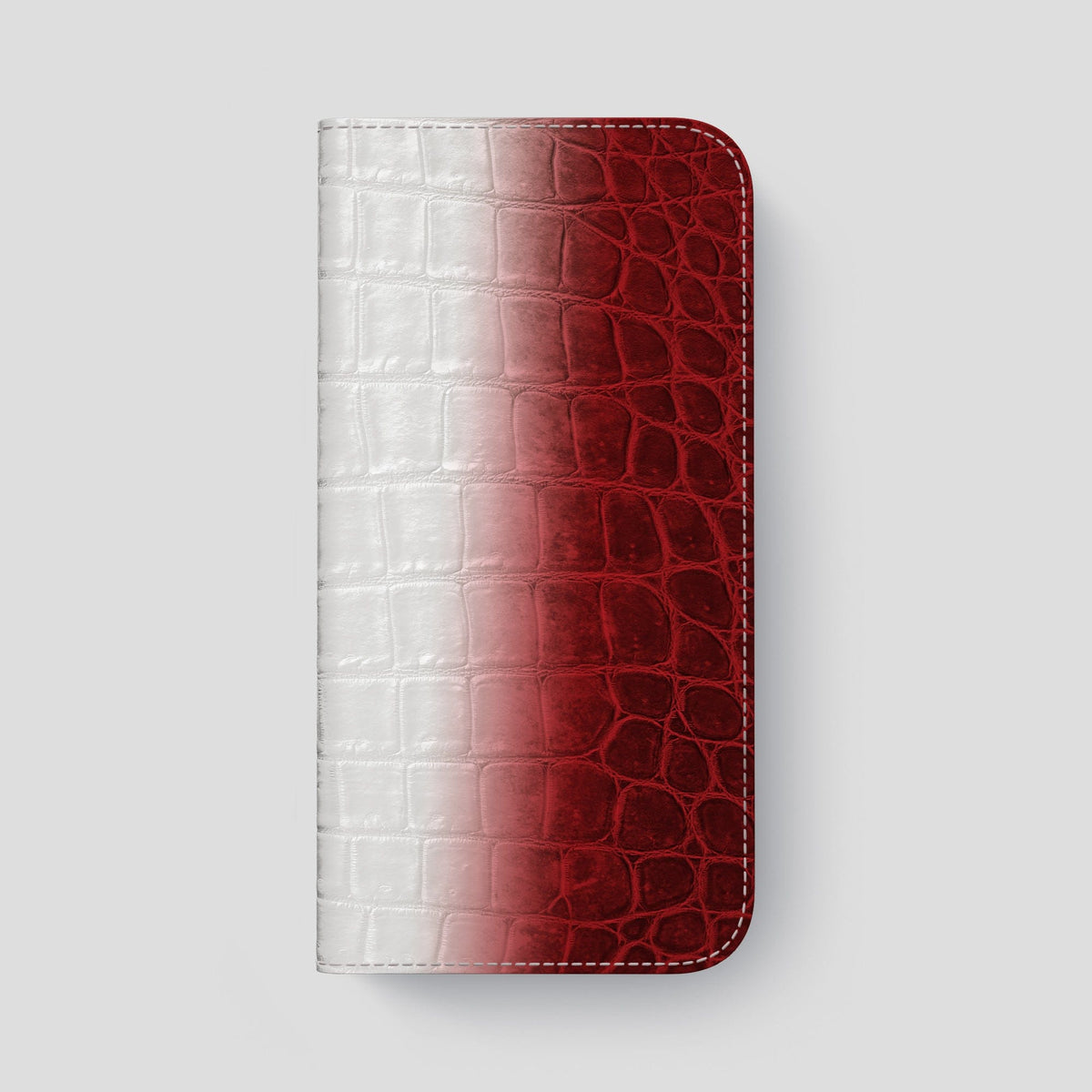 Red iPhone 14 Pro Max Folio Case Himalayan Crocodile with Black Metal -4 | Red-Black