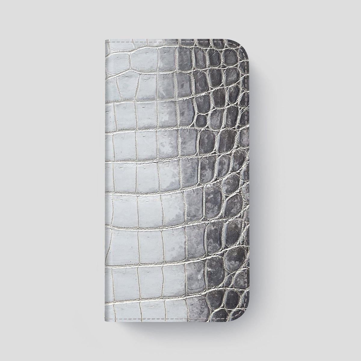 Silver iPhone 14 Pro Max Folio Case Himalayan Crocodile with Black Metal -4 | Silver-Black