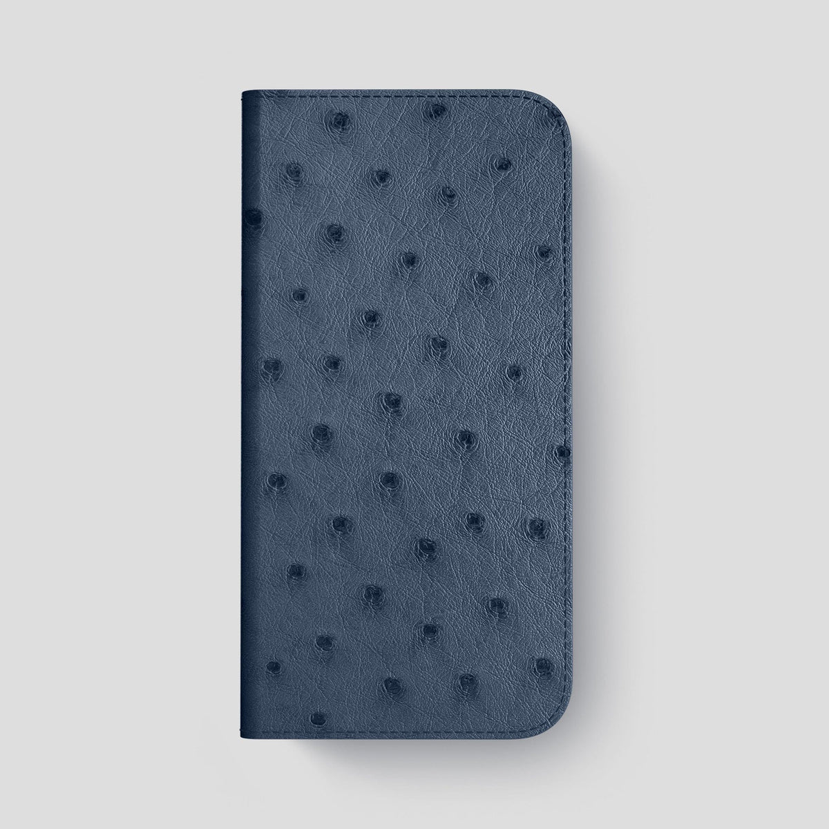 Navy-Blue iPhone 15 Pro Max Folio Case Ostrich with Steel Metal -4 | Navy-Blue-Steel