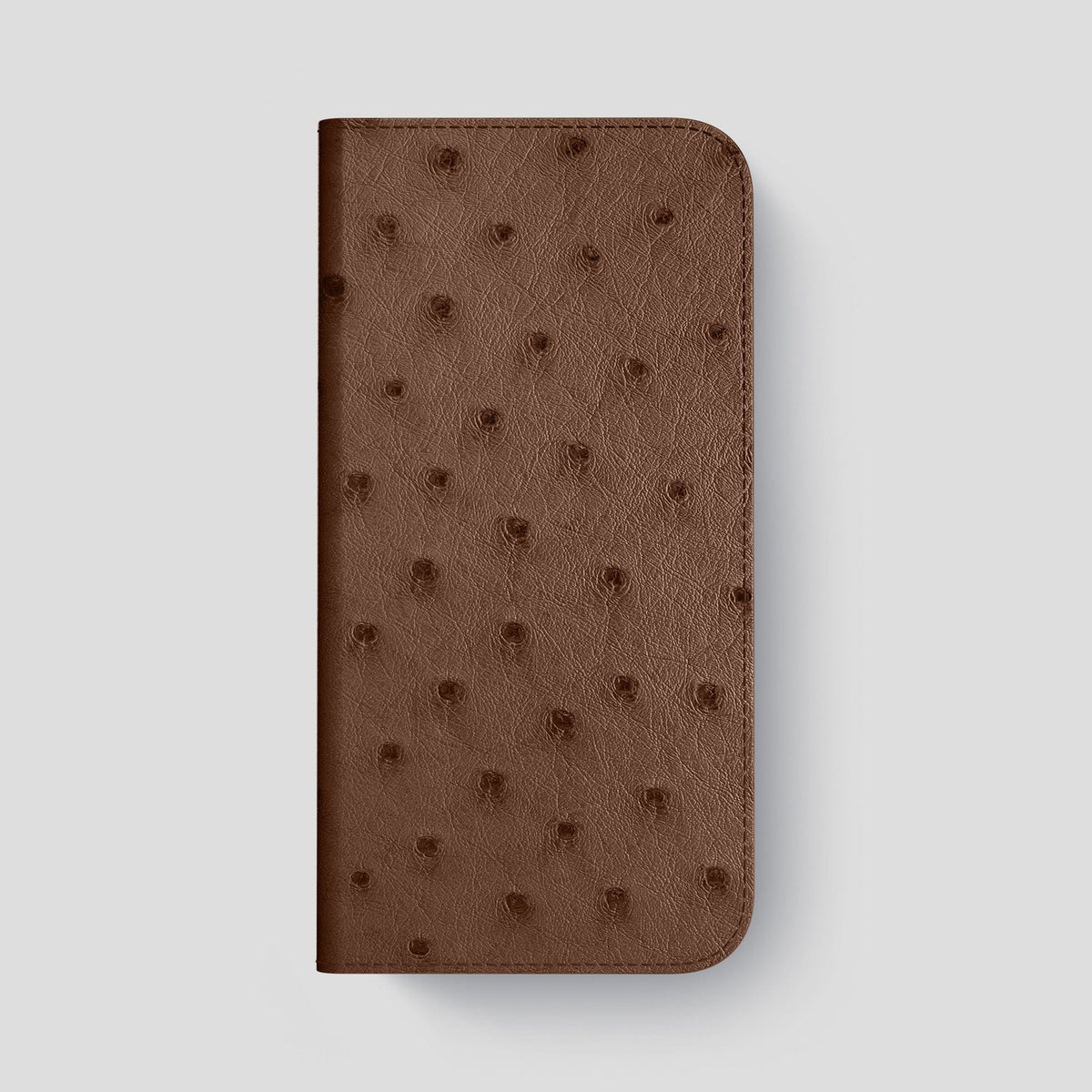 Chocolate iPhone 15 Pro Max Folio Case Ostrich with Gold Metal -4 | Chocolate-Gold