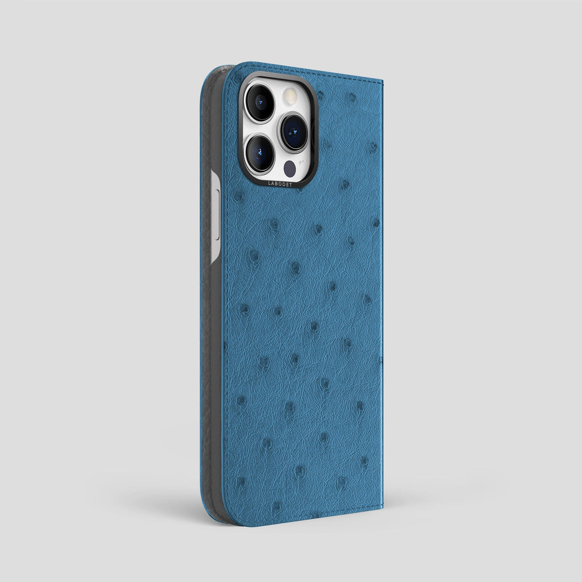 Blue-Jeans iPhone 14 Pro Max Folio Case Ostrich with Black Metal -1 | Blue-Jeans-Black