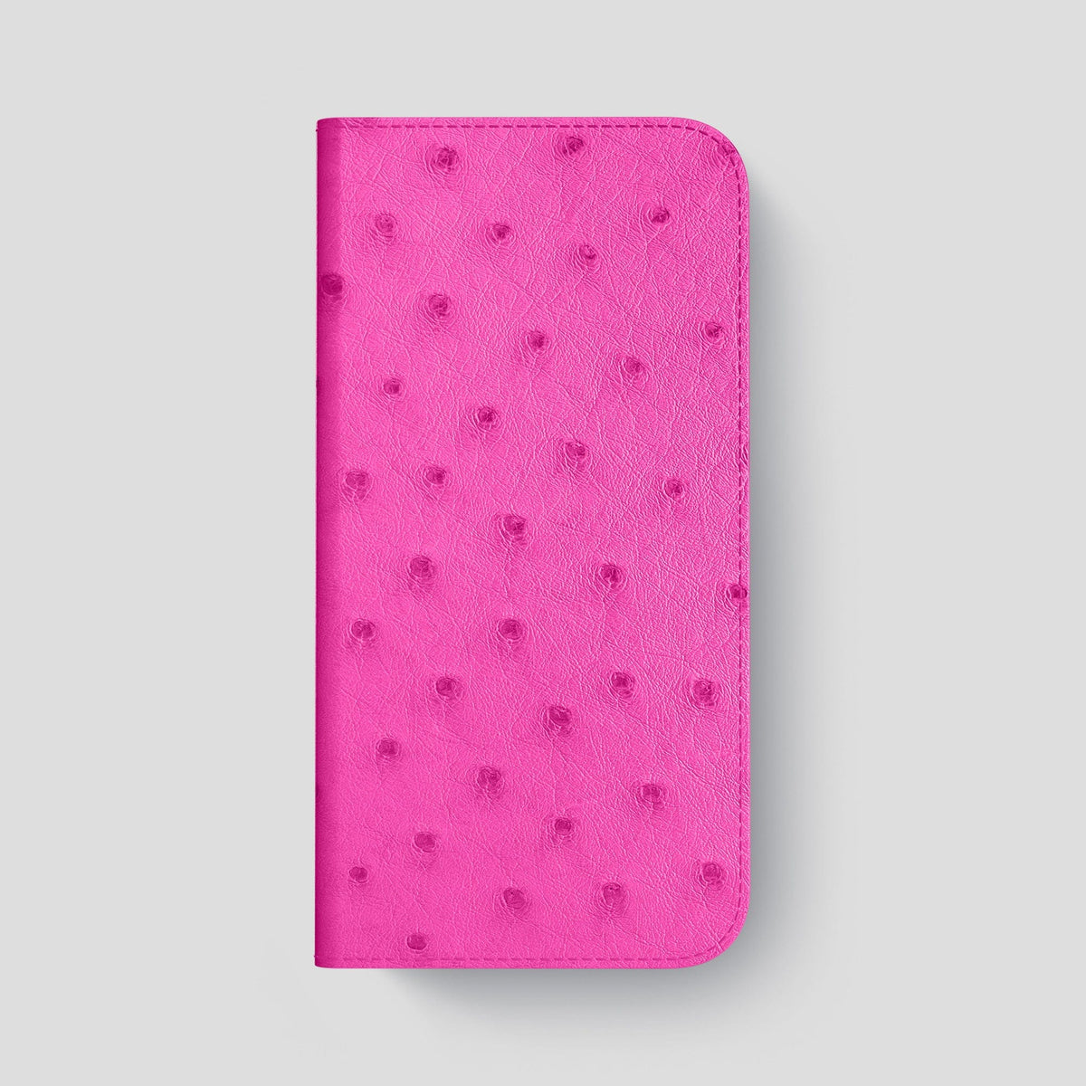 Fuchsia iPhone 15 Pro Max Folio Case Ostrich with Gold Metal -4 | Fuchsia-Gold