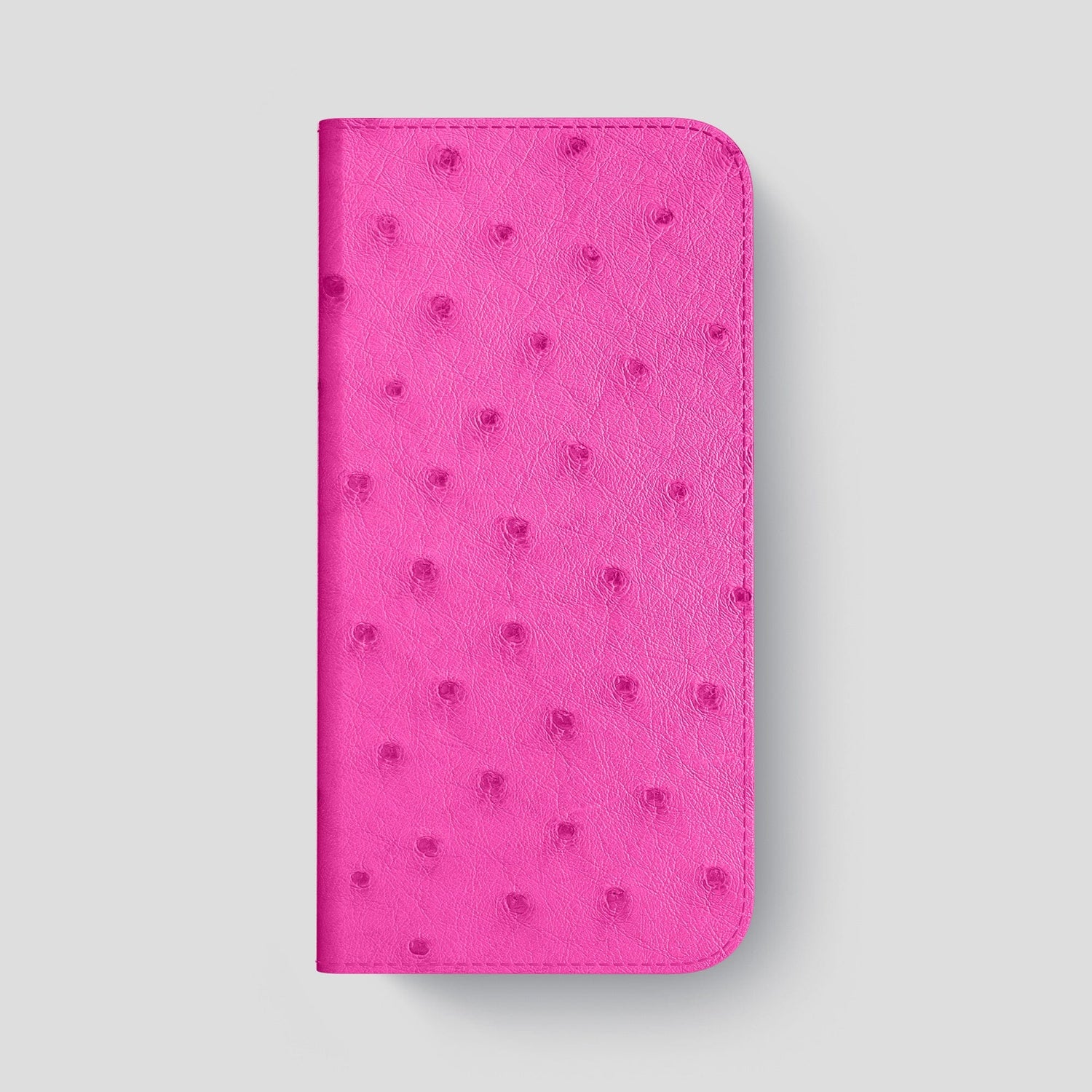 Fuchsia iPhone 15 Pro Max Folio Case Ostrich with Steel Metal -4 | Fuchsia-Steel