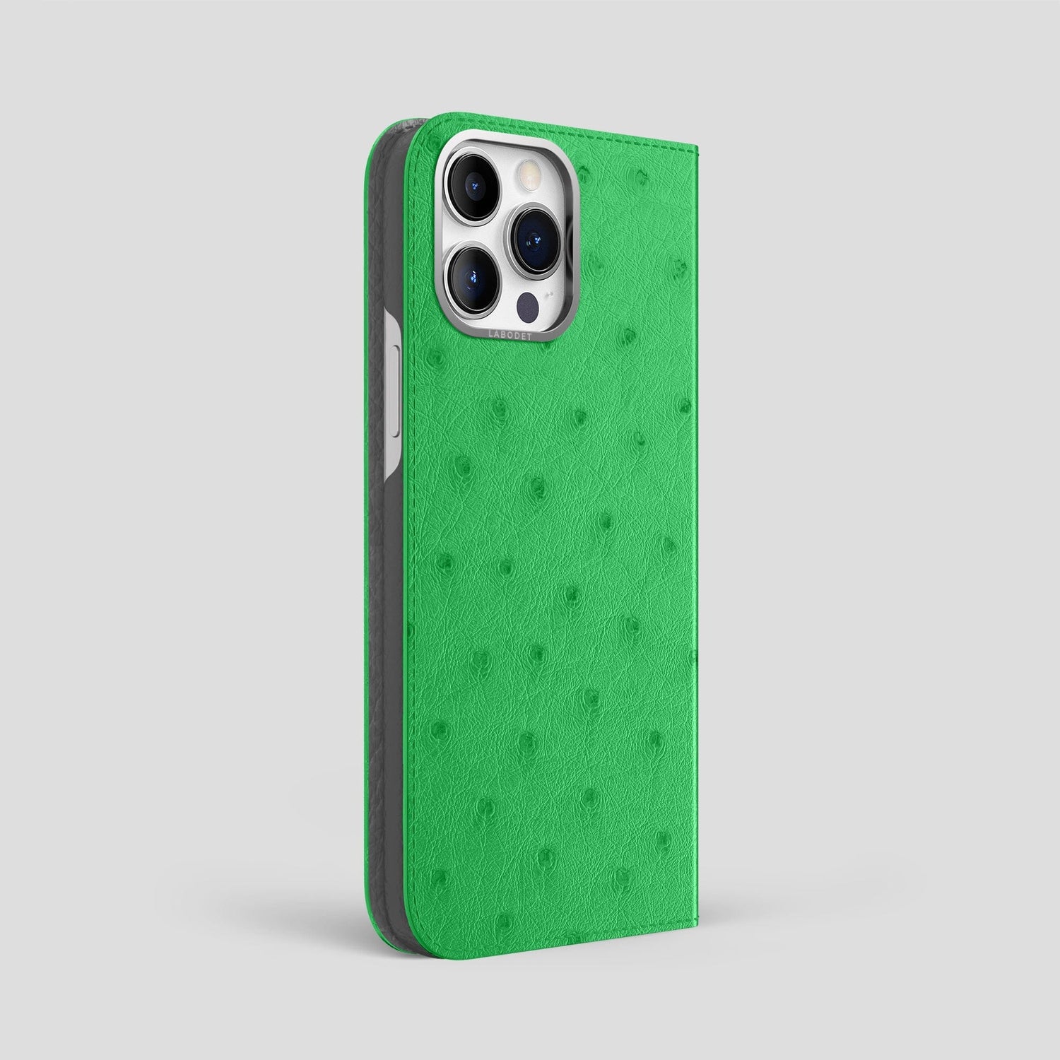 Kentucky Green iPhone 15 Pro Max Folio Case Ostrich with Steel Metal -1 | Kentucky-Green-Steel