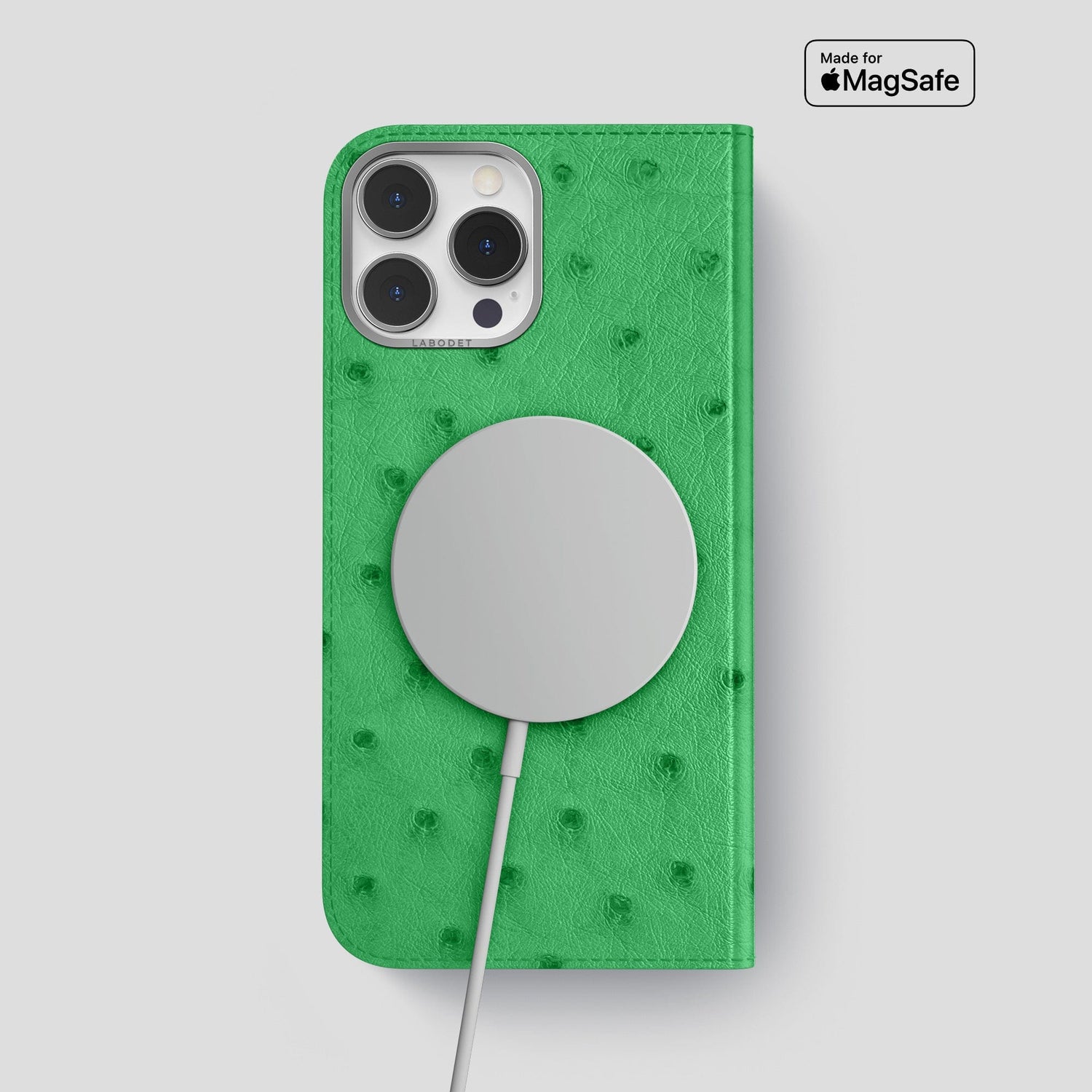 Kentucky Green iPhone 15 Pro Max Folio Case Ostrich with Steel Metal -3 | Kentucky-Green-Steel
