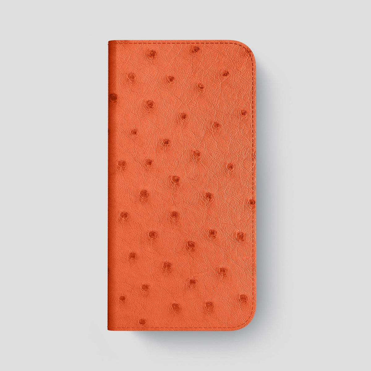 Orange iPhone 15 Pro Max Folio Case Ostrich with Gold Metal -4 | Orange-Gold