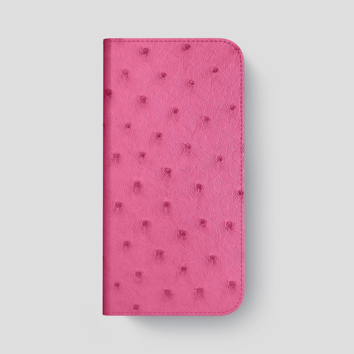 Petal Pink iPhone 15 Pro Max Folio Case Ostrich with Black Metal -4 | Petal-Pink-Black