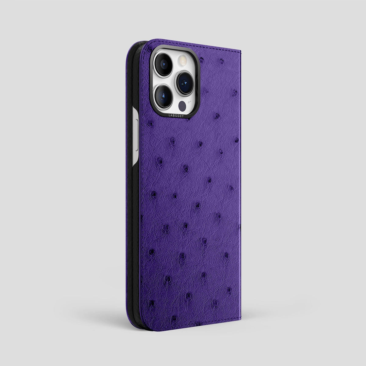 Purple iPhone 15 Pro Max Folio Case Ostrich with Black Metal -1 | Purple-Black