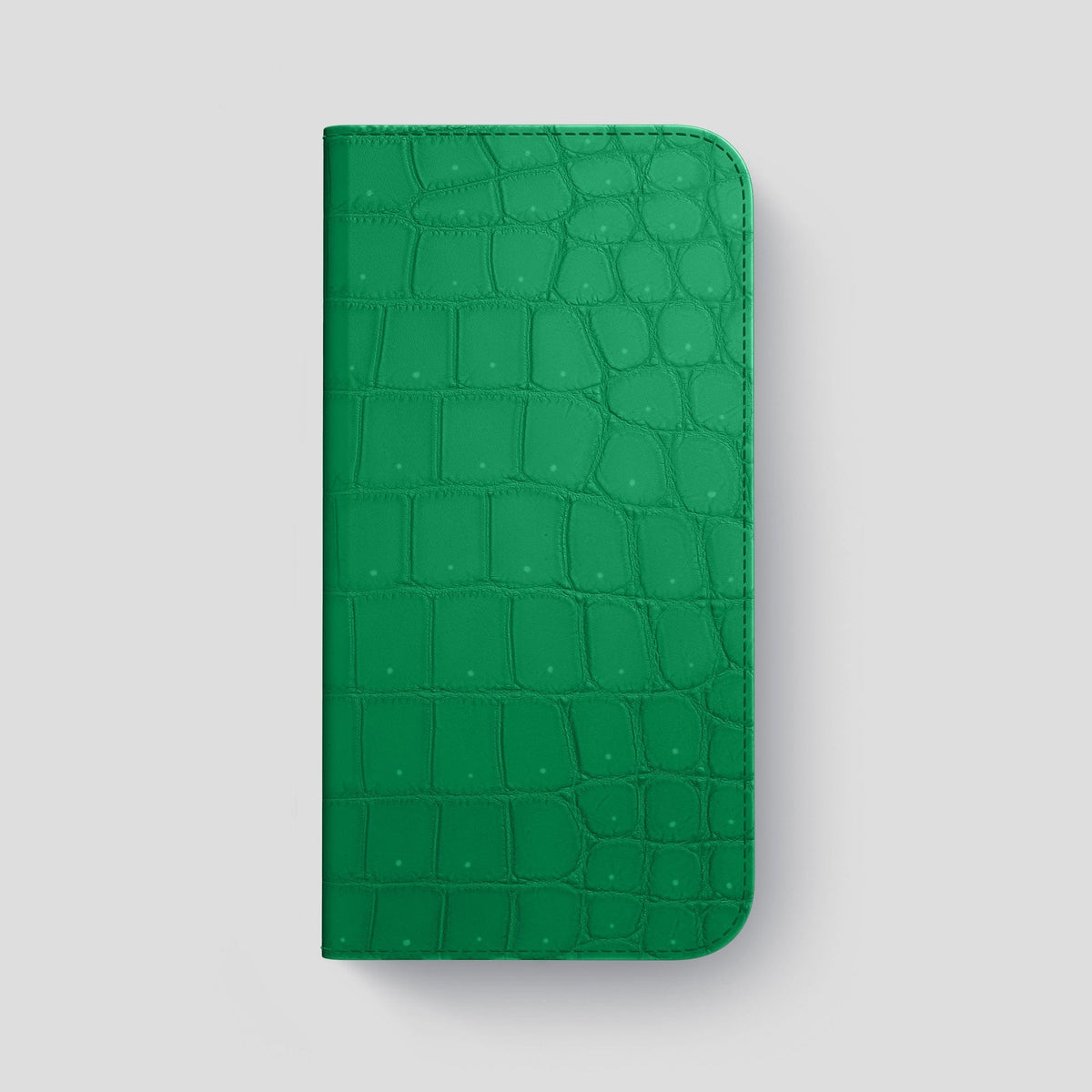 Cactus-Green iPhone 15 Pro Folio Magsafe Case Porosus Crocodile with Gold Metal -4 | Cactus-Green-Gold