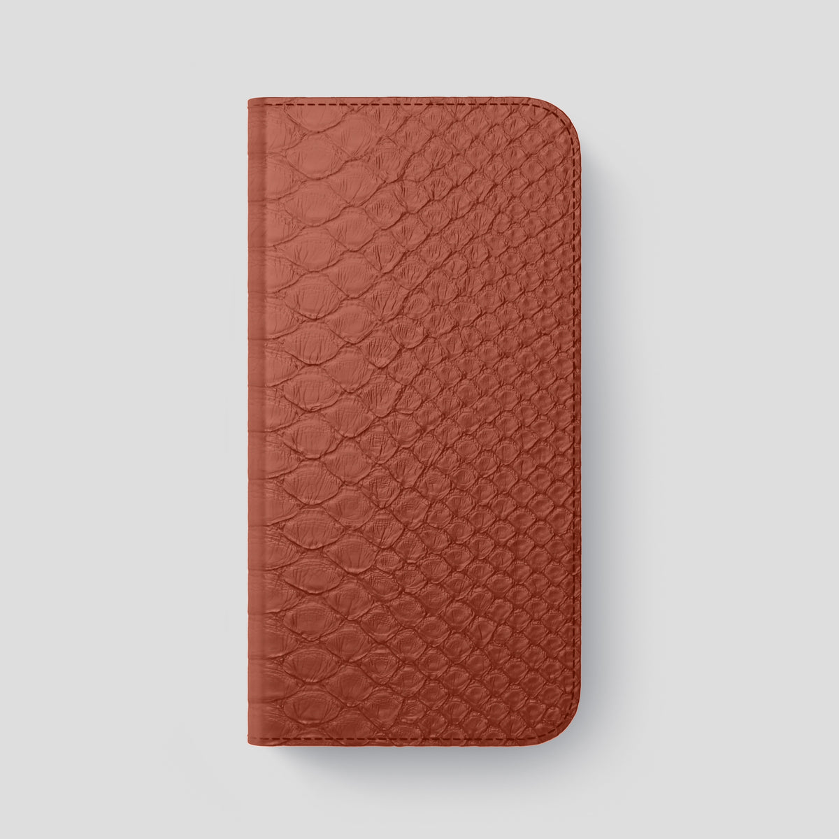 Medium-Brown iPhone 15 Pro Max Folio Case Python with Steel Metal -4 | Medium-Brown-Steel