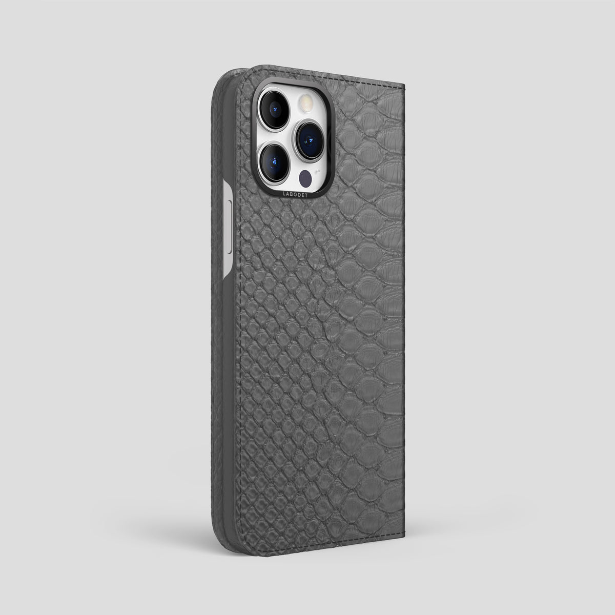 Grey iPhone 15 Pro Max Folio Case Python with Black Metal -1 | Grey-Black