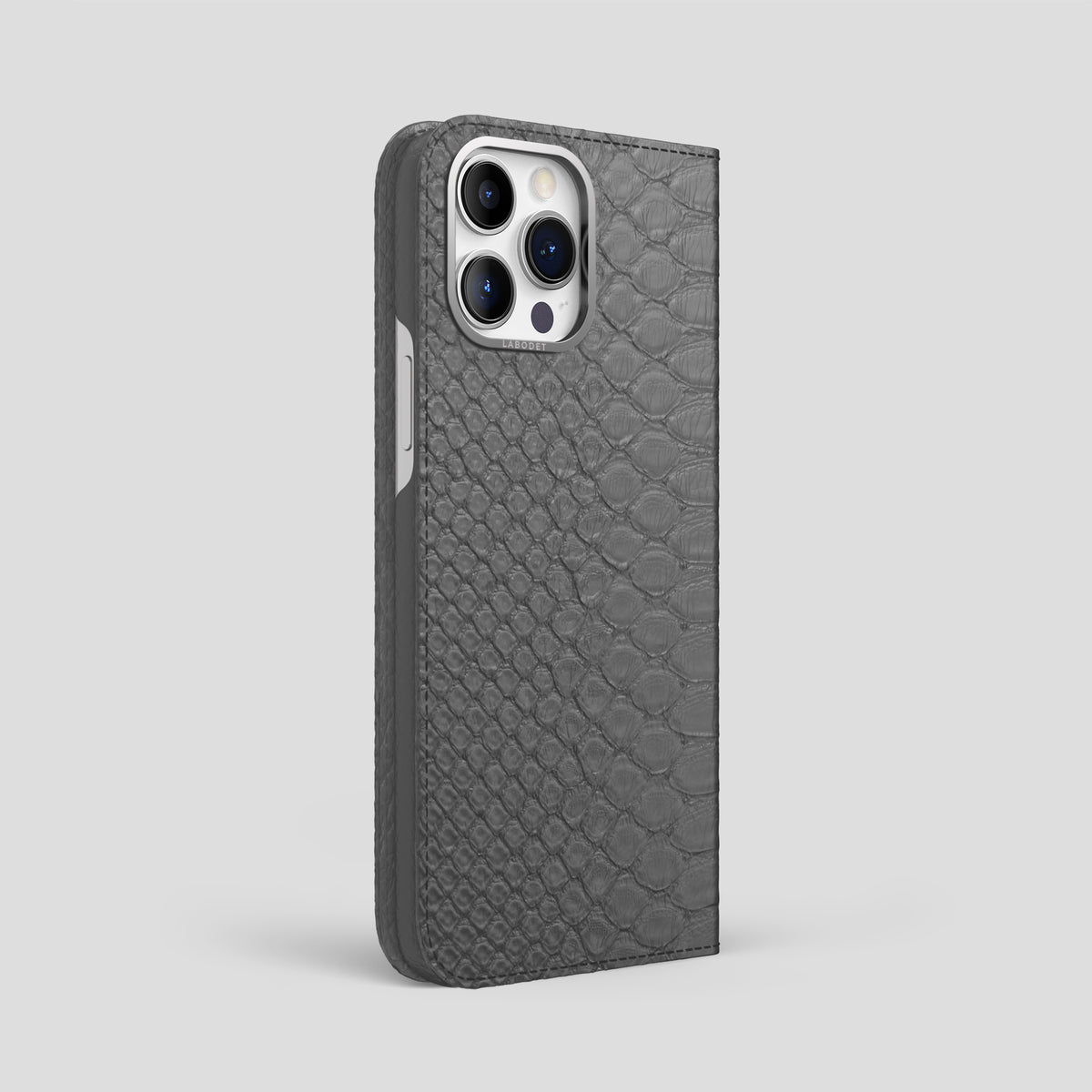 Grey iPhone 15 Pro Max Folio Case Python with Steel Metal -1 | Grey-Steel