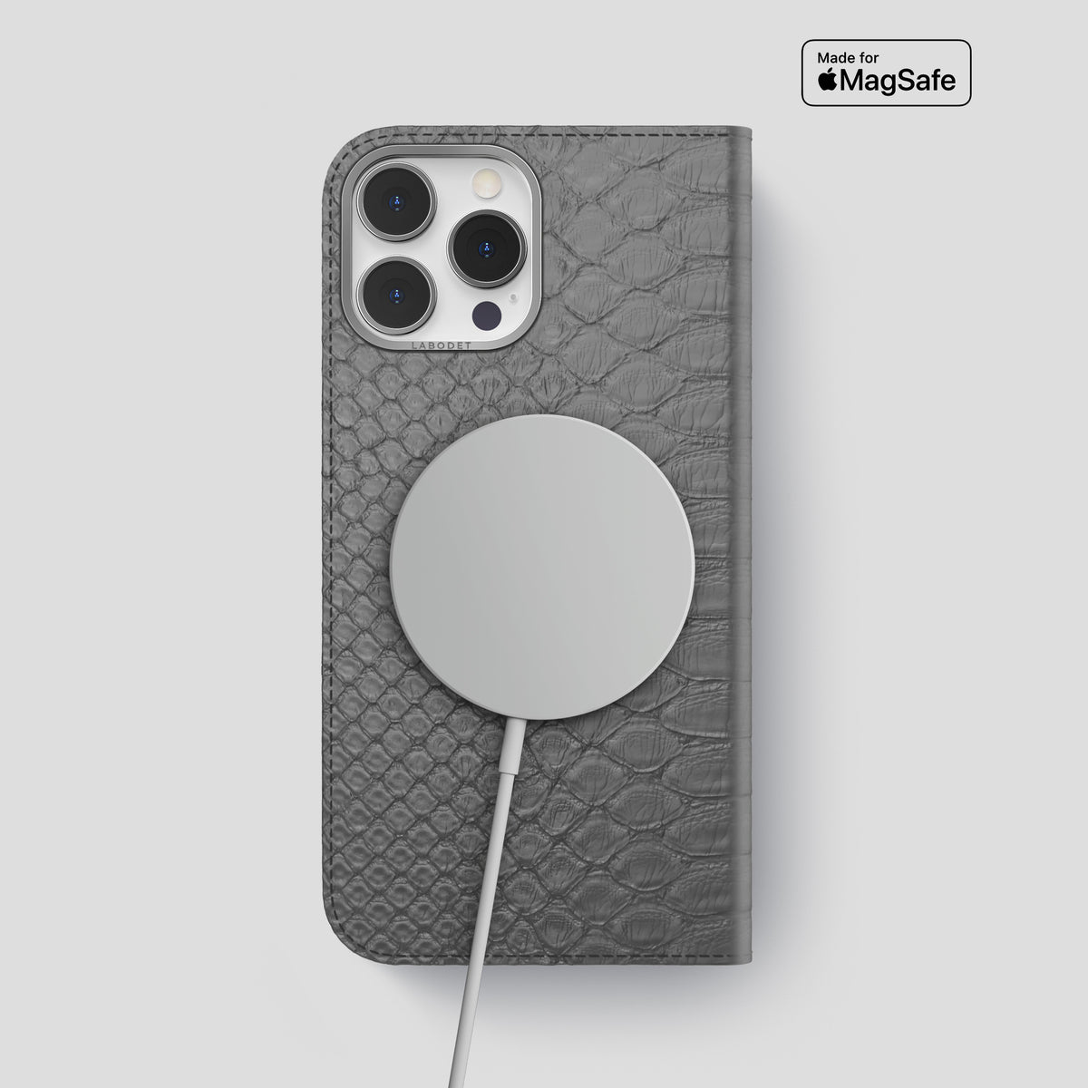Grey iPhone 15 Pro Max Folio Case Python with Steel Metal -3 | Grey-Steel