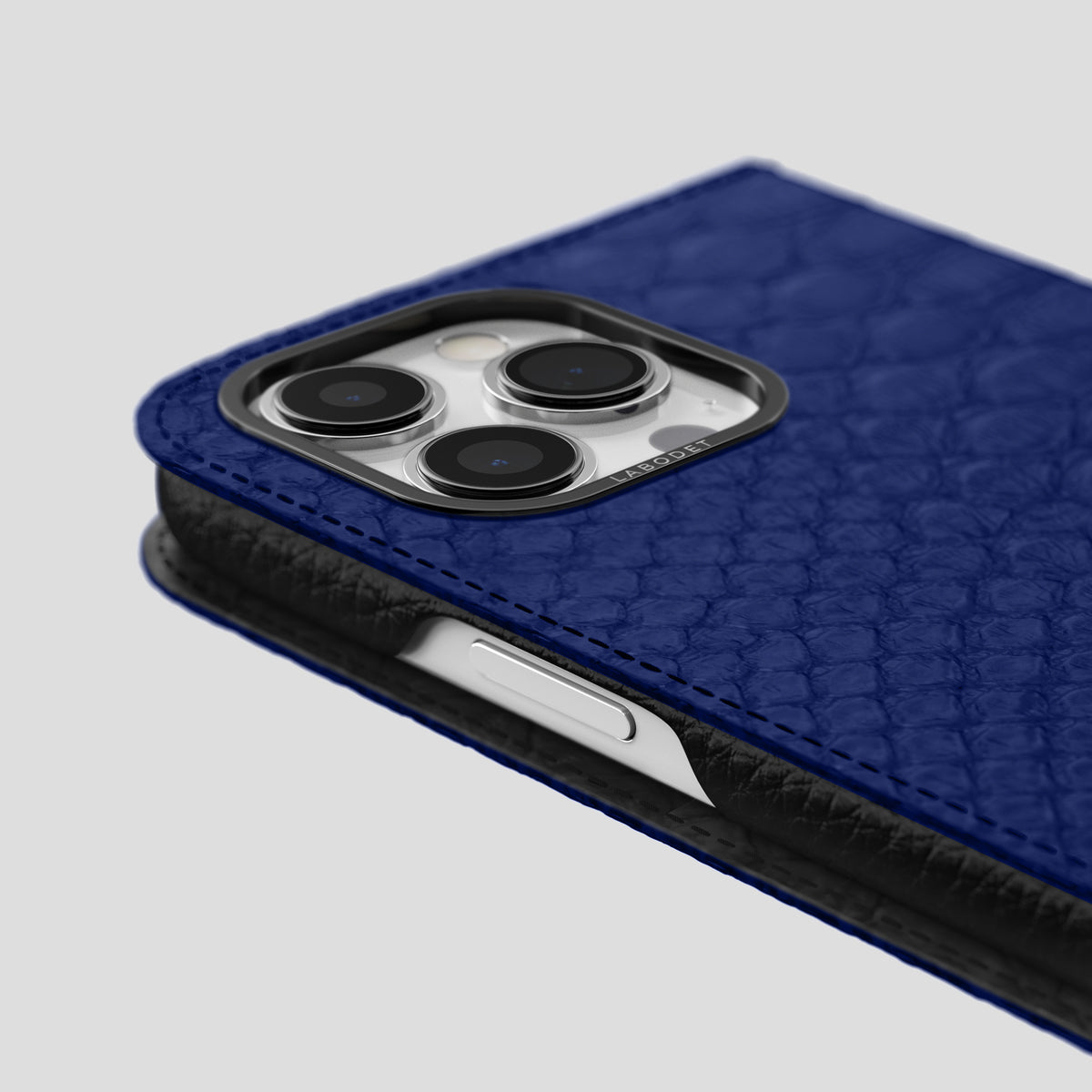 Royal Blue iPhone 15 Pro Max Folio Case Python with Black Metal -5 | Royal-Blue-Black