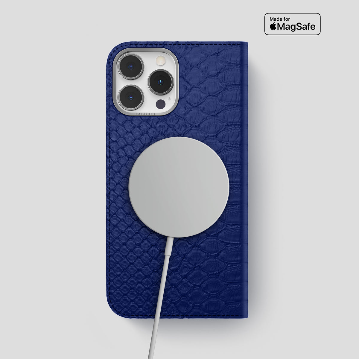 Royal Blue iPhone 15 Pro Max Folio Case Python with Steel Metal -3 | Royal-Blue-Steel