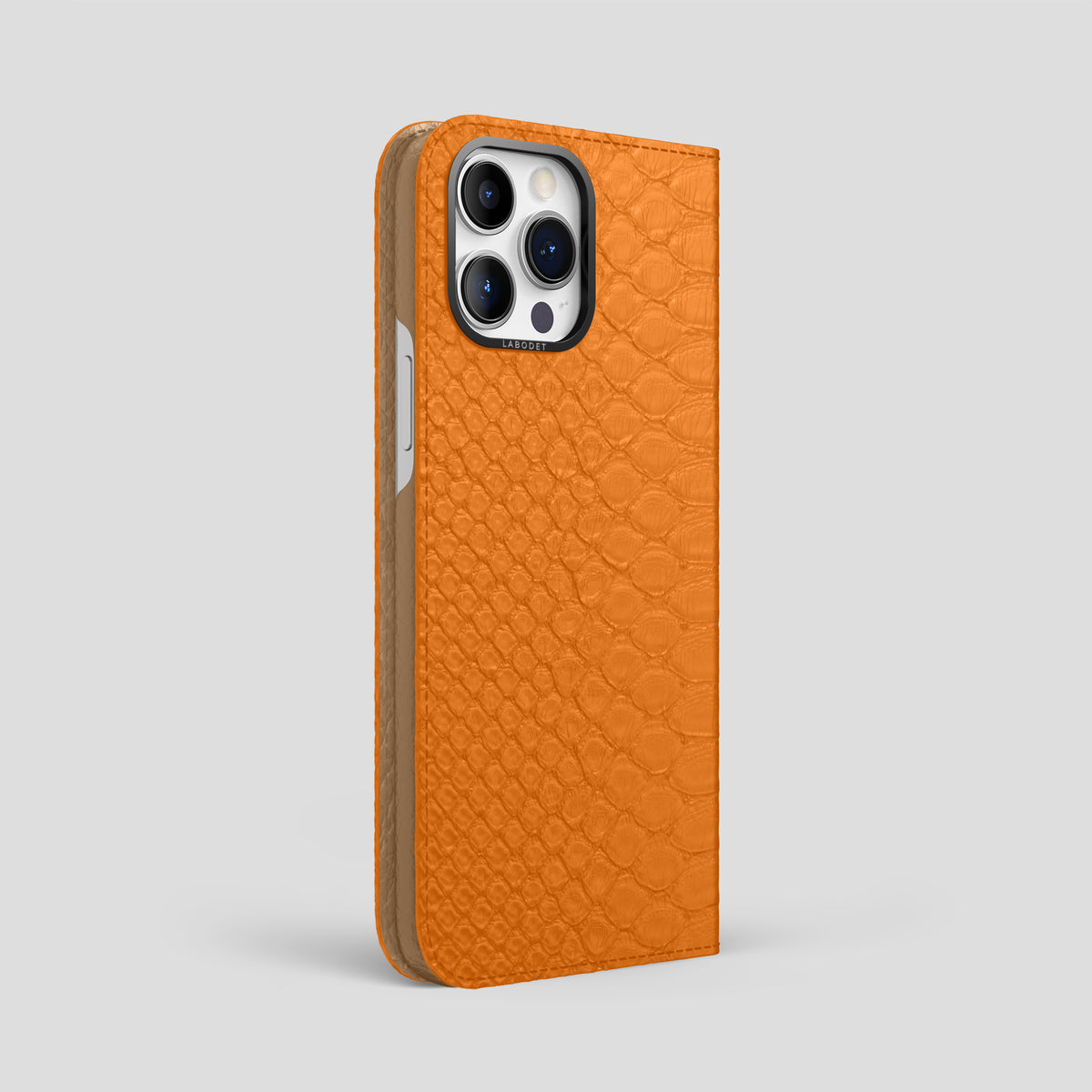 Orange iPhone 15 Pro Max Folio Case Python with Black Metal -1 | Orange-Black