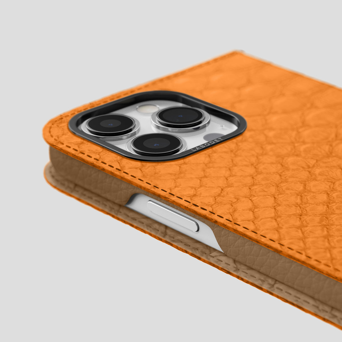 Orange iPhone 15 Pro Max Folio Case Python with Black Metal -5 | Orange-Black