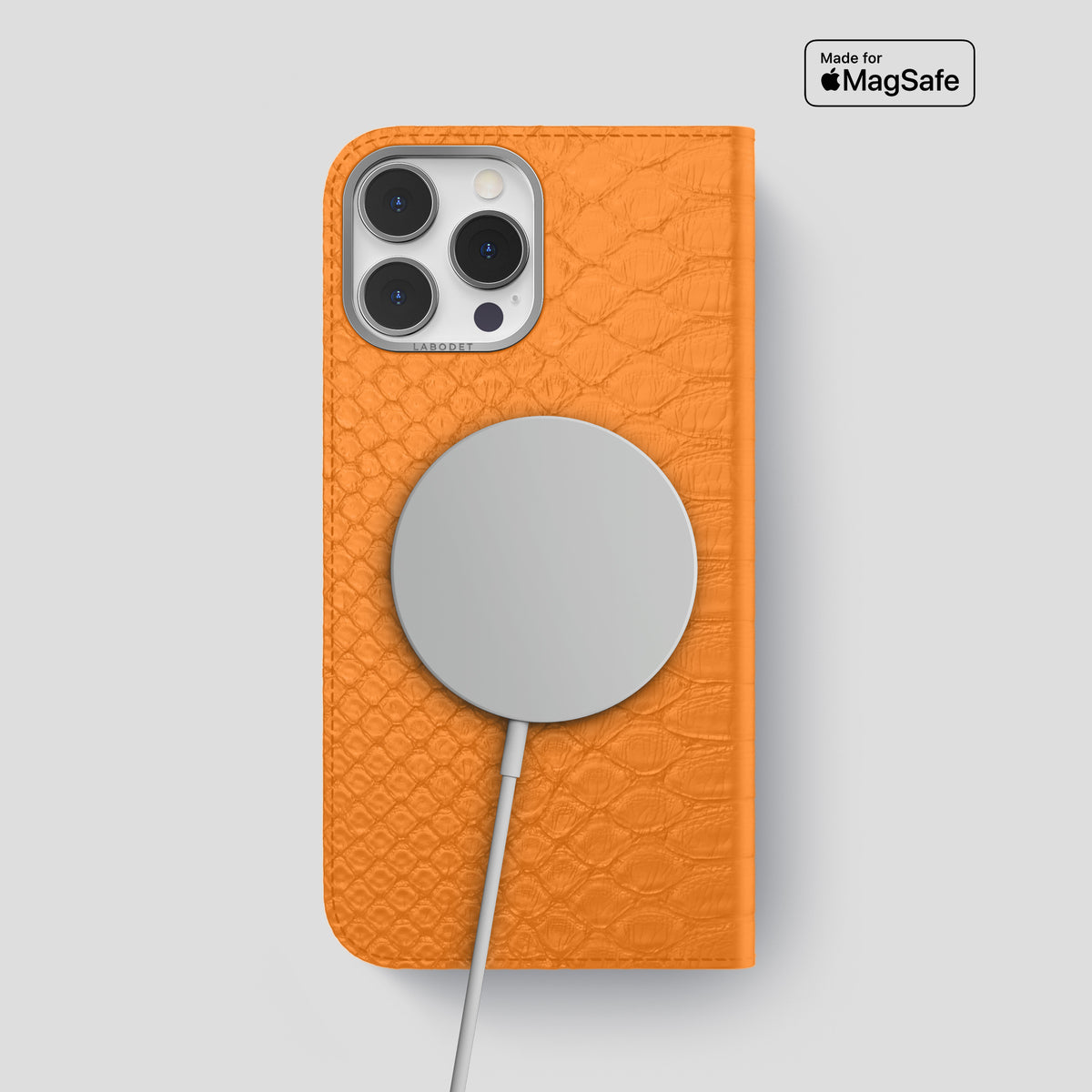 Orange iPhone 15 Pro Max Folio Case Python with Steel Metal -3 | Orange-Steel