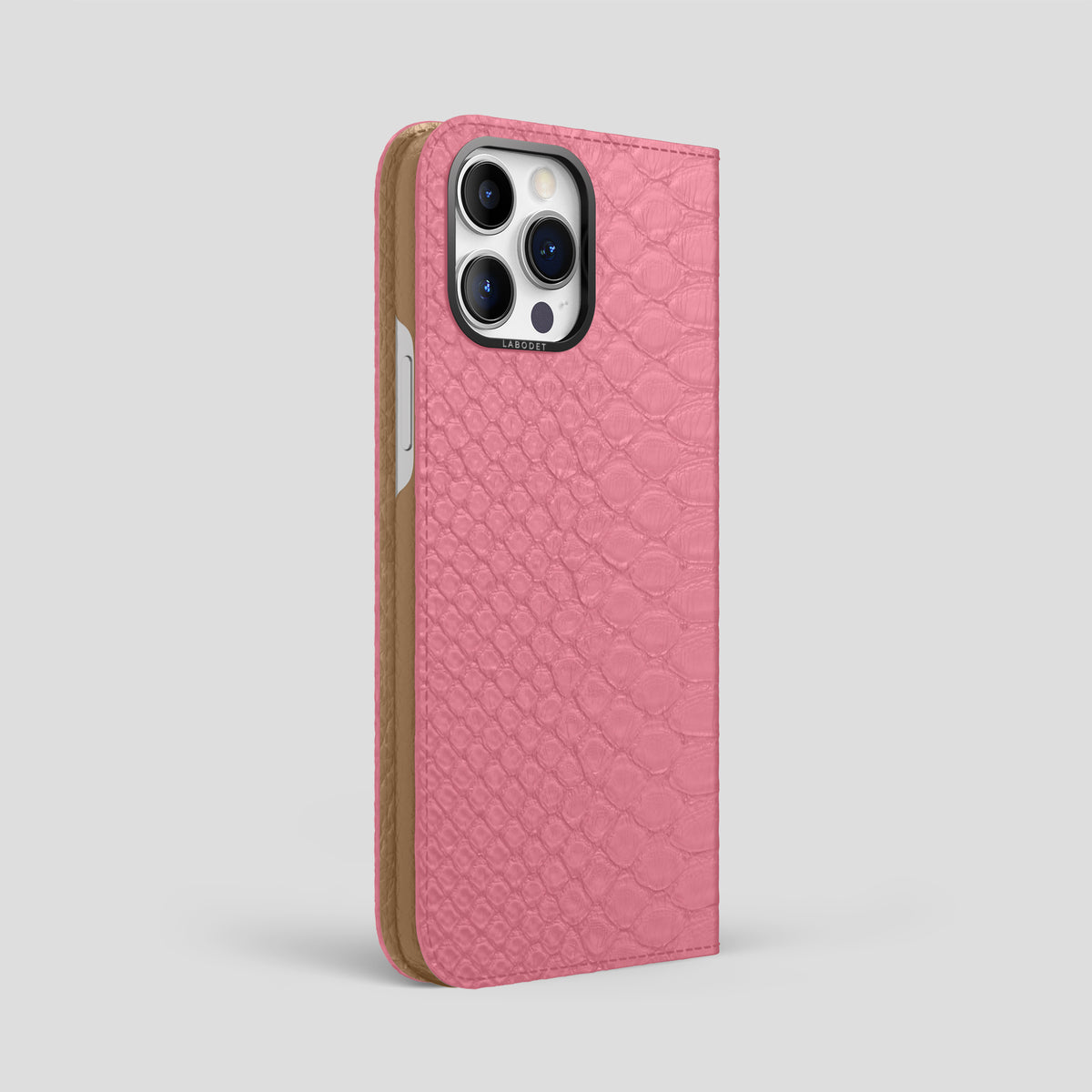 Pink iPhone 15 Pro Max Folio Case Python with Black Metal -1 | Pink-Black