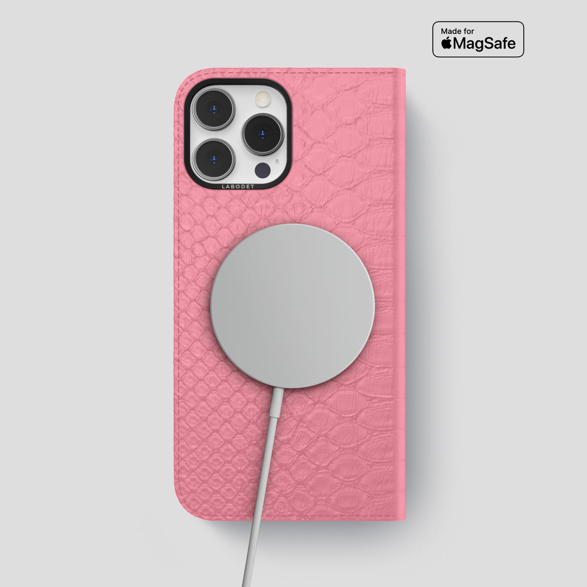Pink iPhone 15 Pro Max Folio Case Python with Black Metal -3 | Pink-Black