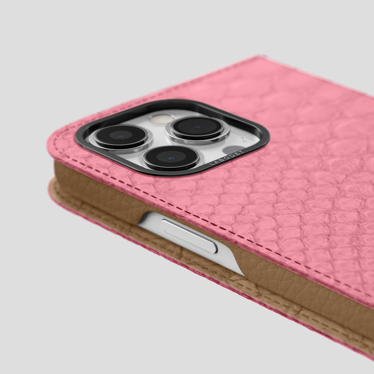 Pink iPhone 15 Pro Max Folio Case Python with Black Metal -5 | Pink-Black