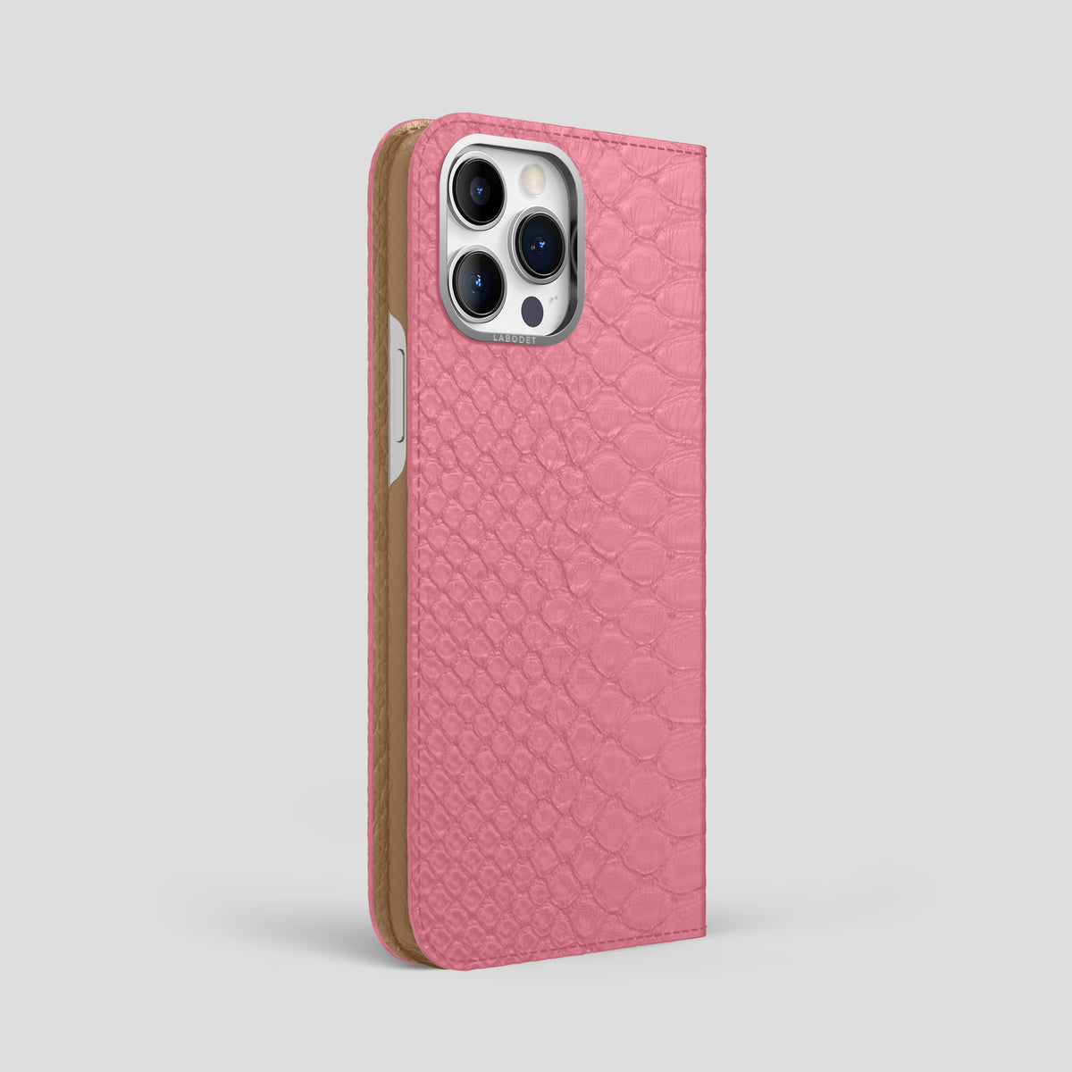 Pink iPhone 15 Pro Max Folio Case Python with Steel Metal -1 | Pink-Steel