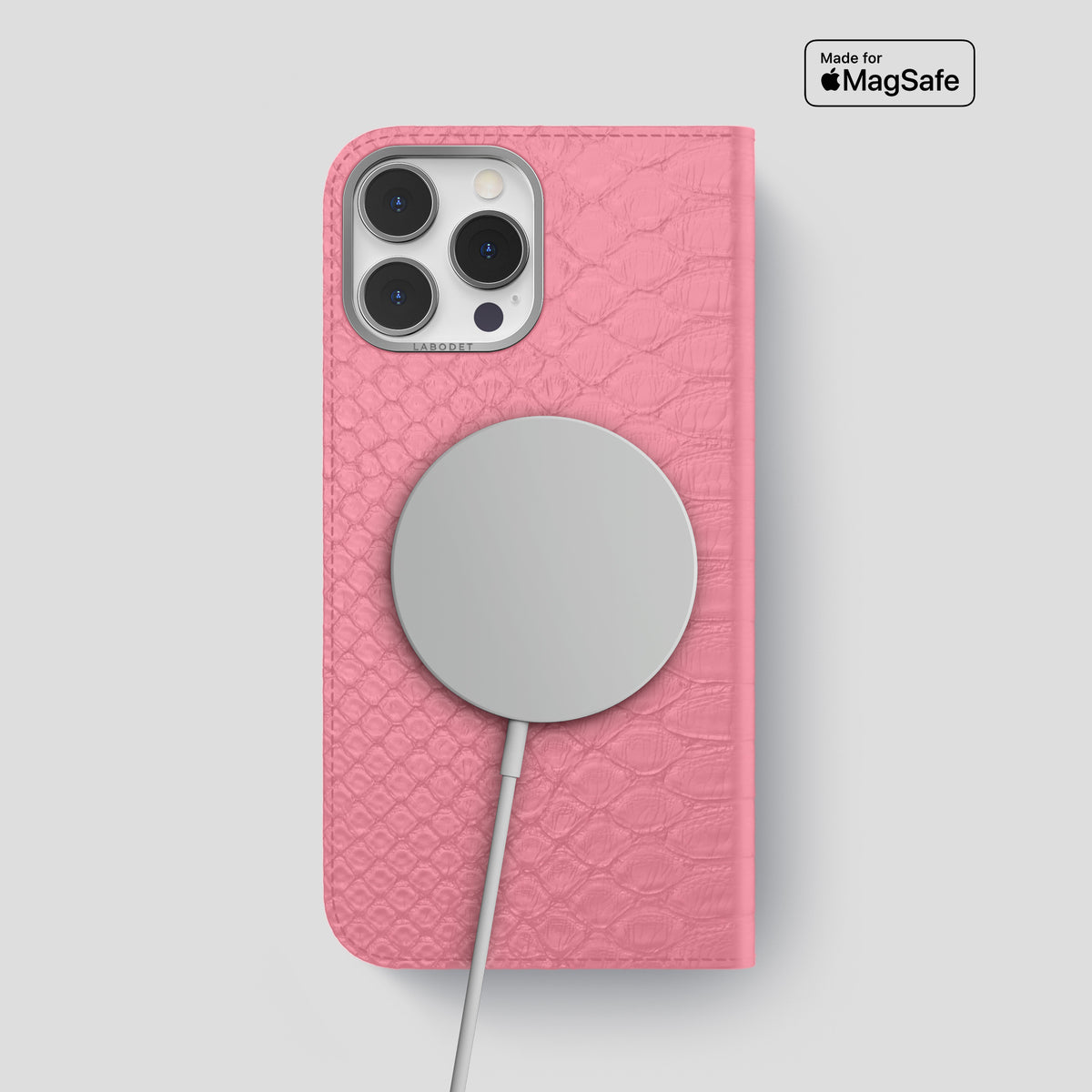 Pink iPhone 15 Pro Max Folio Case Python with Steel Metal -3 | Pink-Steel