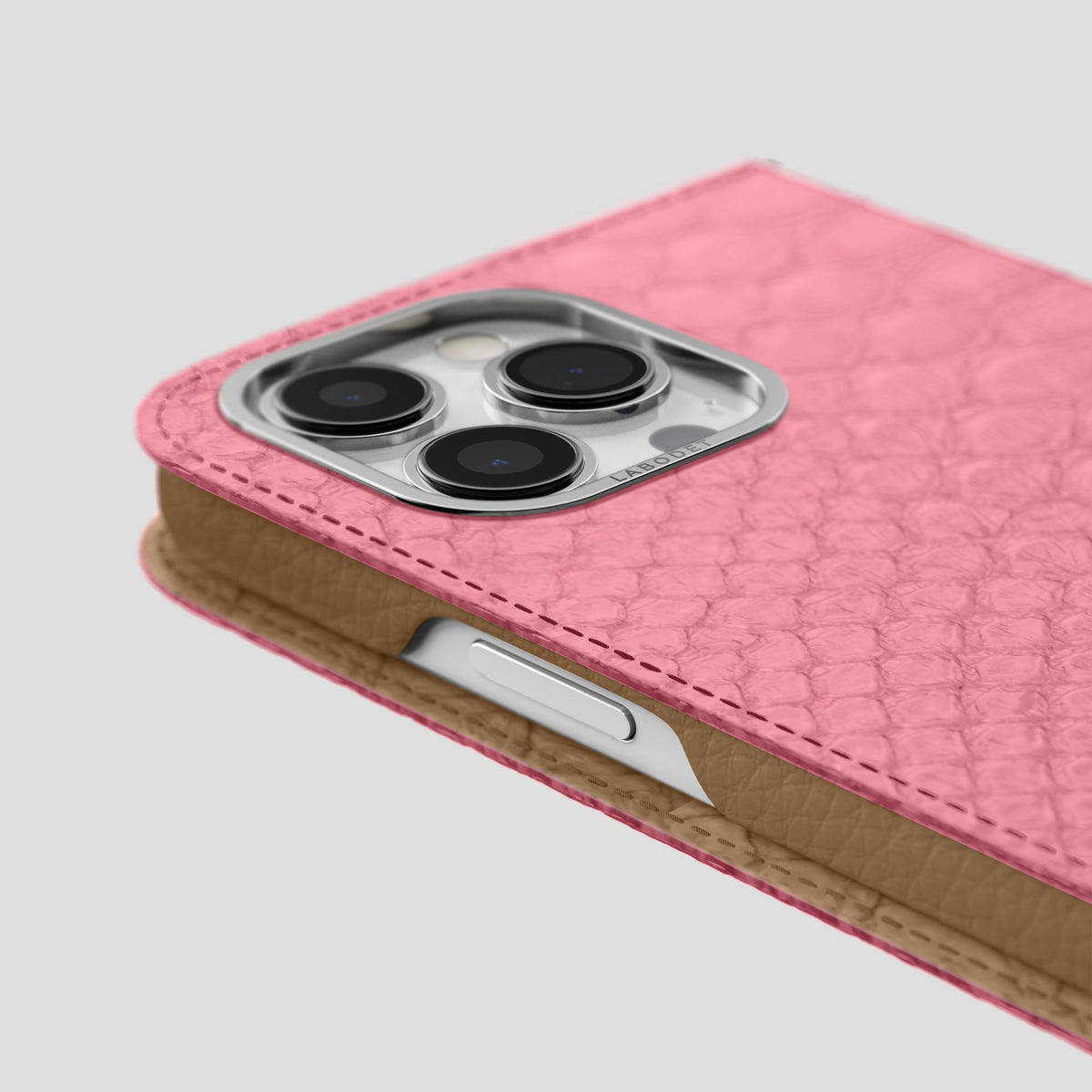 Pink iPhone 15 Pro Max Folio Case Python with Steel Metal -5 | Pink-Steel