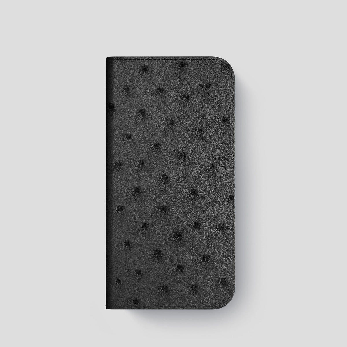 Black iPhone 15 Pro Folio Case Ostrich with Black Metal -4 | Black-Black