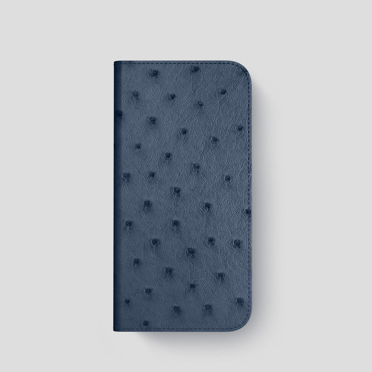 Navy-Blue iPhone 15 Pro Folio Case Ostrich with Steel Metal -4 | Navy-Blue-Steel