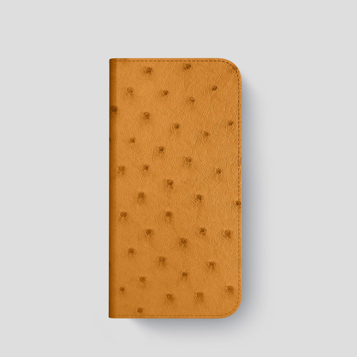 Chestnut iPhone 15 Pro Folio Case Ostrich with Steel Metal -4 | Chestnut-Steel