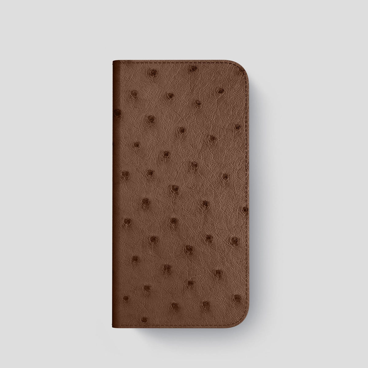 Chocolate iPhone 15 Pro Folio Case Ostrich with Gold Metal -4 | Chocolate-Gold