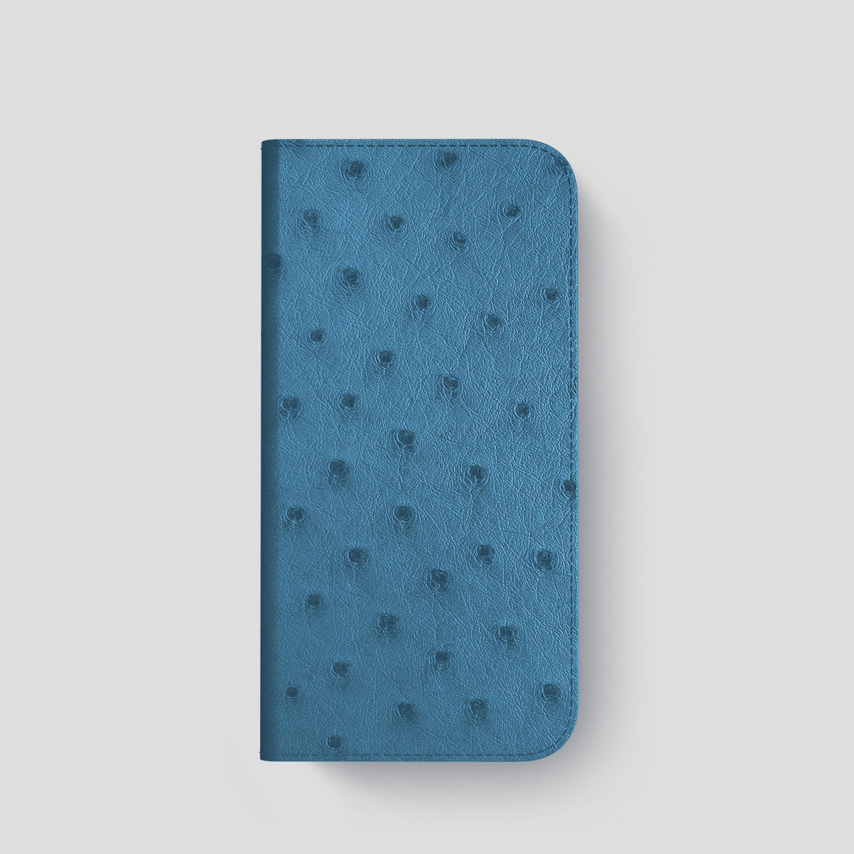 Blue-Jeans iPhone 15 Pro Folio Case Ostrich with Steel Metal -4 | Blue-Jeans-Steel
