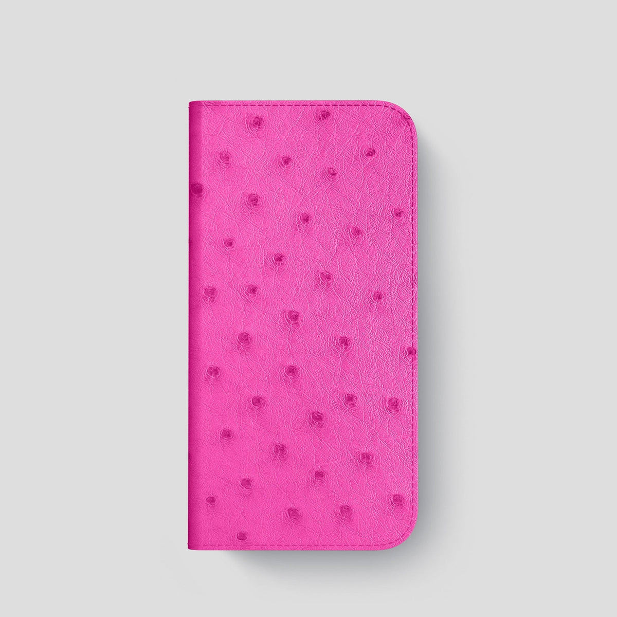 Fuchsia iPhone 15 Pro Folio Case Ostrich with Black Metal -4 | Fuchsia-Black