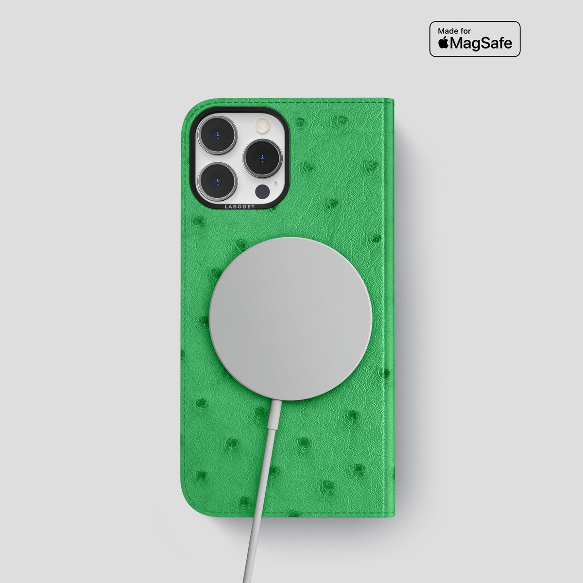 Kentucky Green iPhone 15 Pro Folio Case Ostrich with Black Metal -3 | Kentucky-Green-Black