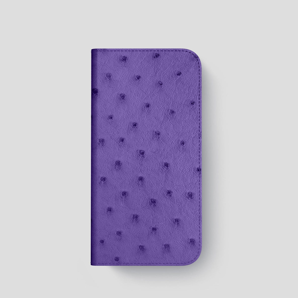Purple iPhone 15 Pro Folio Case Ostrich with Gold Metal -4 | Purple-Gold