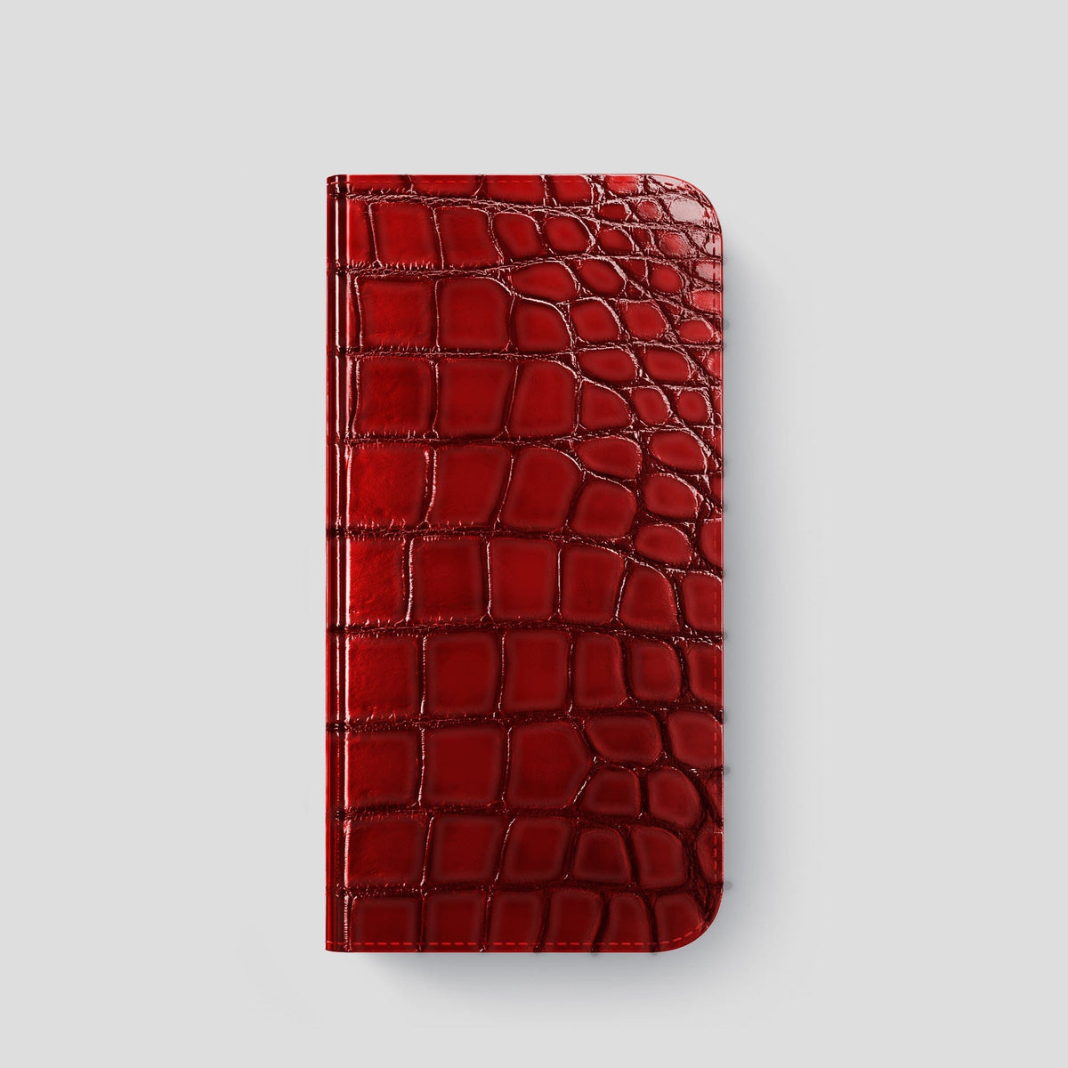 Burgundy iPhone 14 Folio Magsafe Case Patina Alligator with Gold Metal -4 | Burgundy-Gold