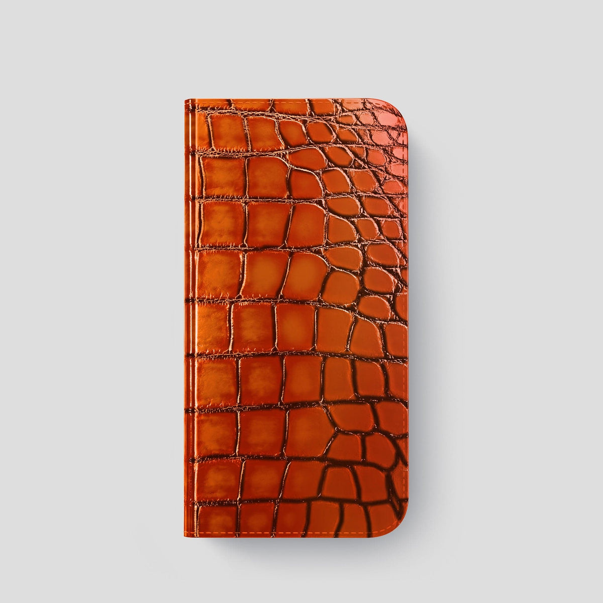 Clay-Court iPhone 15 Pro Folio Magsafe Case Patina Alligator with Gold Metal -4 | Clay-Court-Gold